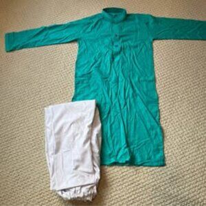 Gently used Boys green and white Kameez and shalwar set